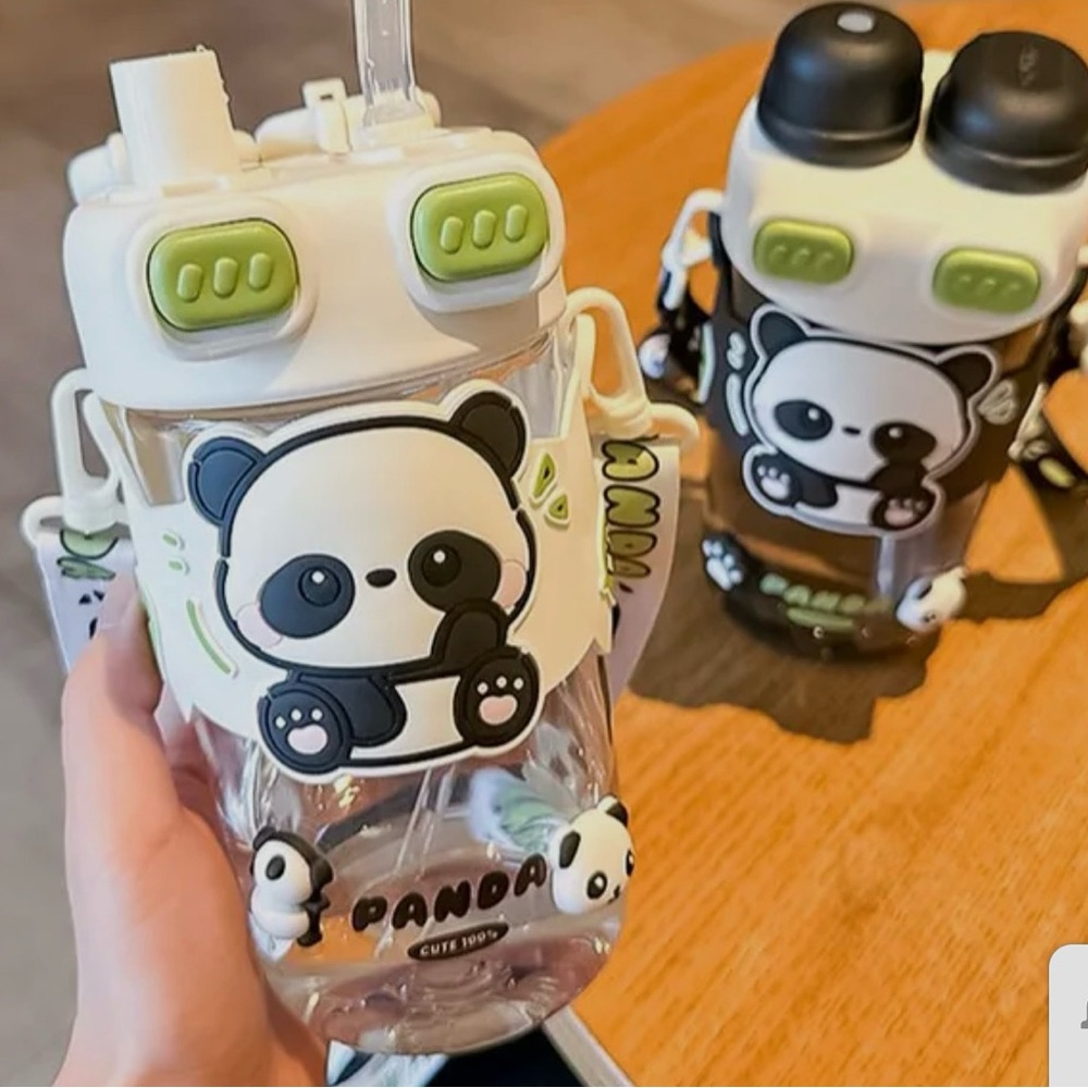 Cute Panda Water Bottle with Straw
